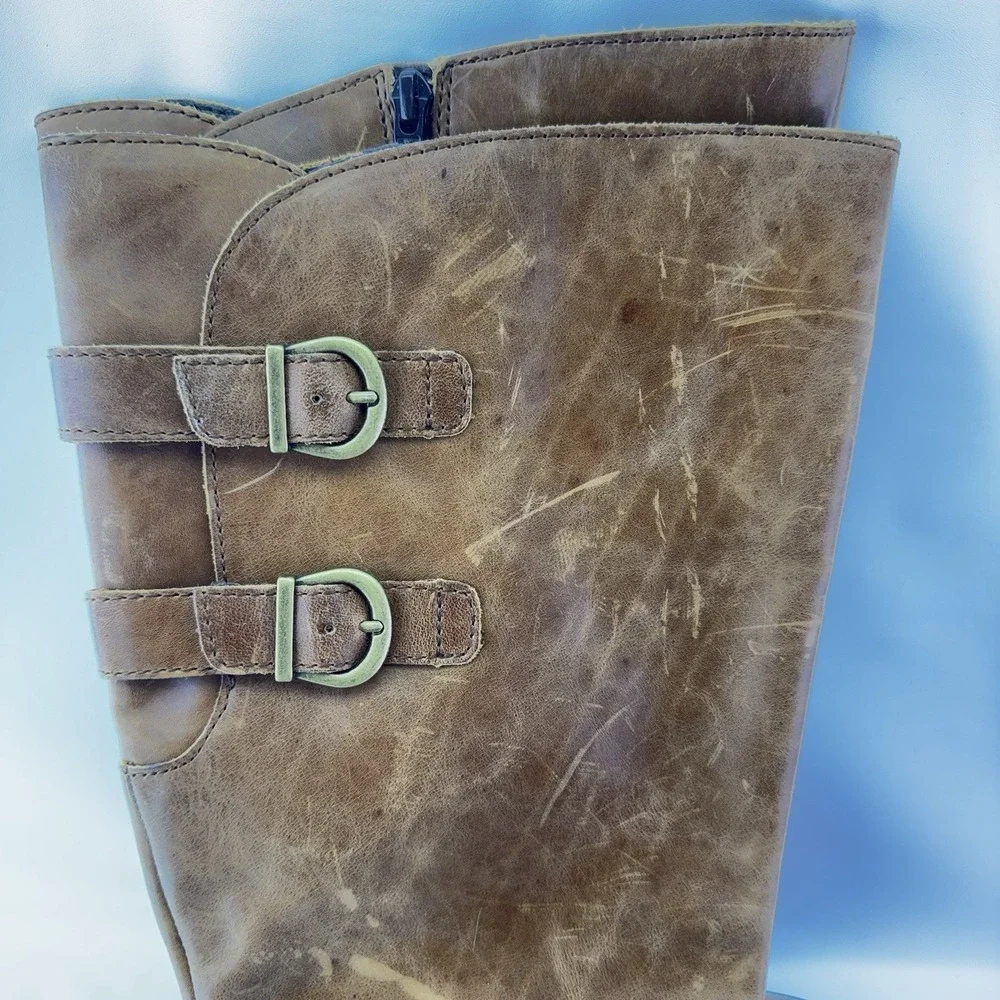 Born Brown Leather Tall Riding Boots Knee High Zip Womens Size 10 M W Tag